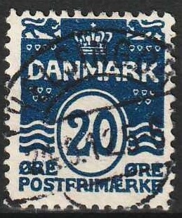 FRIMÆRKER DANMARK | 1912 - AFA 66 - Bølgelinie 20 øre mørkblå - Lux Stemplet Helsingør